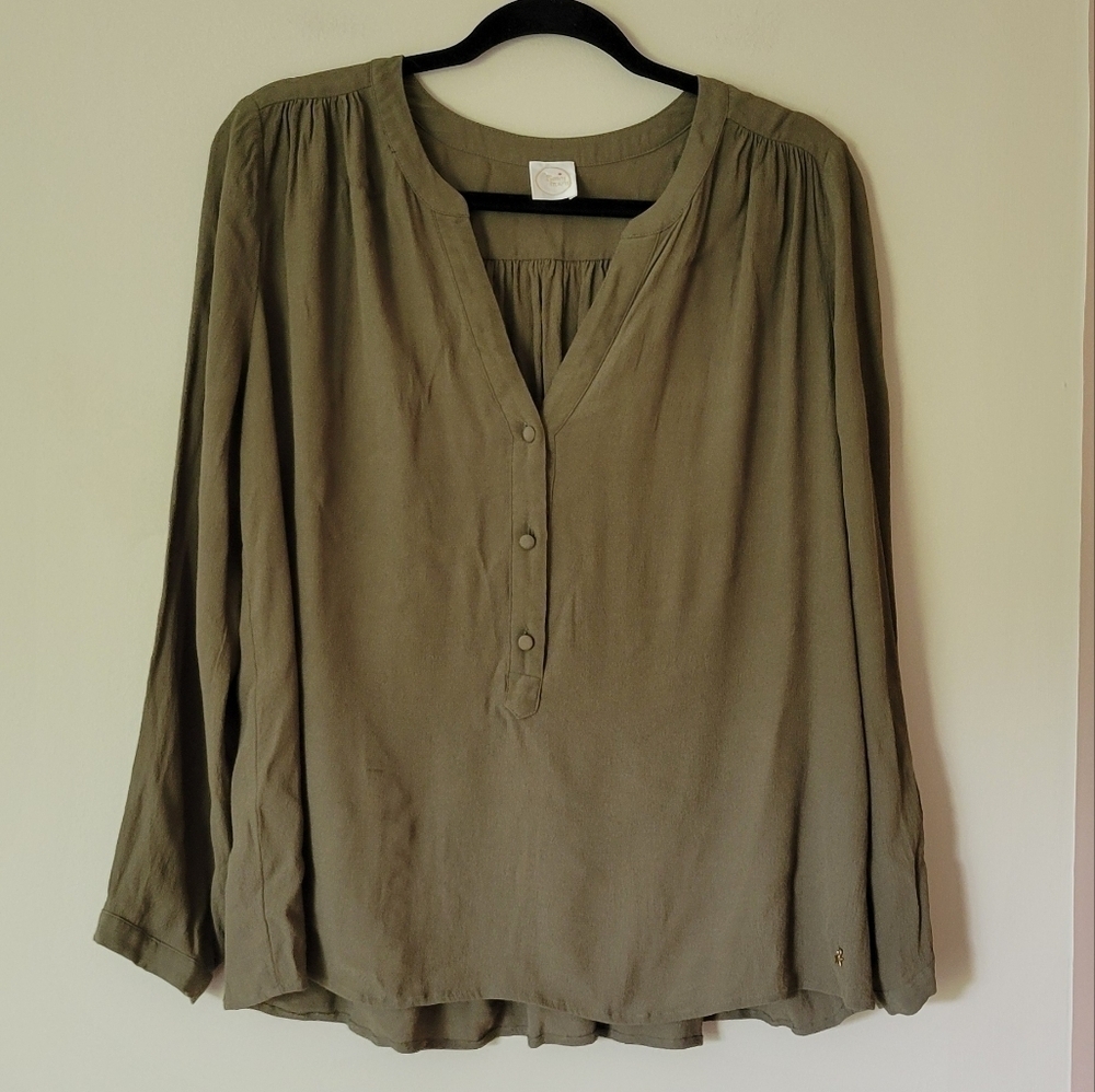 Des Petits Hauts Sally Long Sleeve Blouse in Olive Green